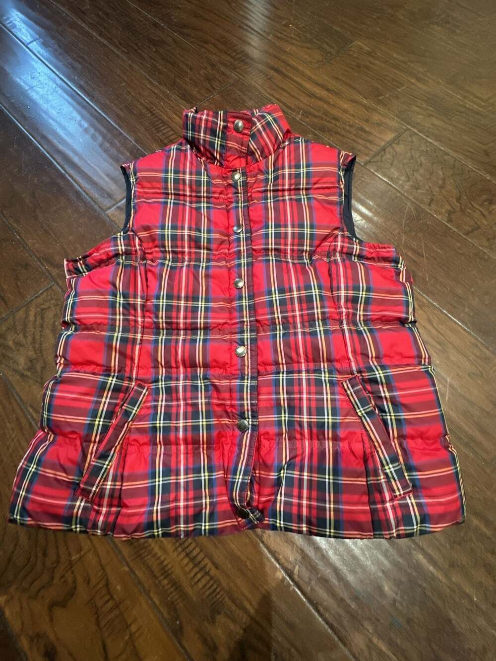 Lands' End Red Tartan Plaid Down Puffer Vest Size S 6-8 - Picture 4 of 6